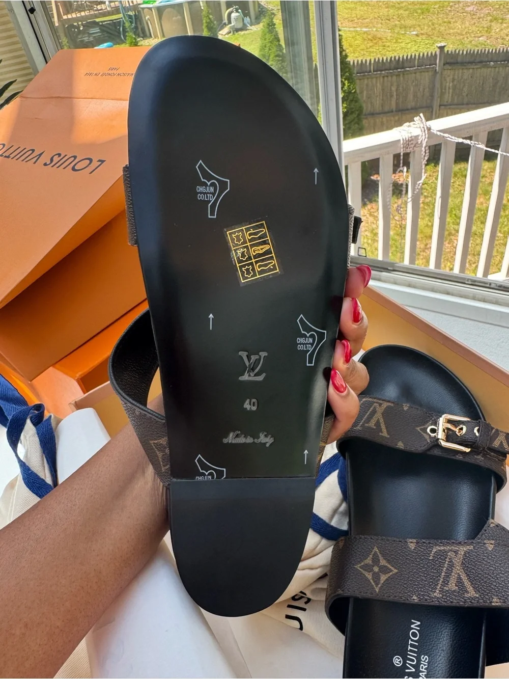 Louis Vuitton Black Footbed Brown Monogram Buckled Slides